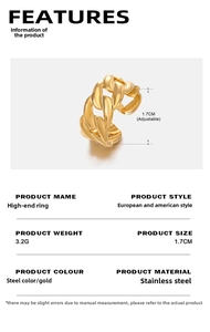 Detailed view of adjustable gold stainless steel Cuban chain ring showing width and texture