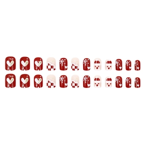 24pcs short Christmas press-on nails with Santa Claus, snowflakes and red heart glitter