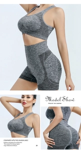Detail of high-waist fitness shorts and sports bra set with breathable black mesh panels