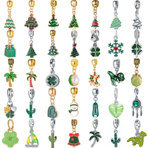 Green forest style Christmas tree and cactus charm pendants for DIY jewelry making