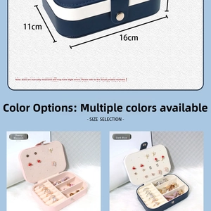 Dual-layer portable jewelry box detail showing internal compartments and 16cm dimensions