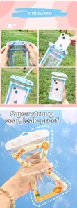 Detail of dual-swivel lock seal and cartoon waterproof phone case with neck lanyard