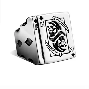 Grim Reaper Poker King Of Spades Signet Ring Men Titanium Stainless Steel Punk Gothic Vintage Dice Carved Jewelry