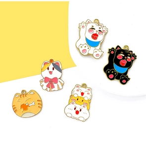 Selection of five cute enamel cat alloy charms for DIY jewelry and keychain making
