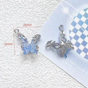 Blue butterfly charm pendant 20mm by 22mm size dimensions for DIY jewelry making