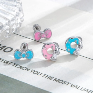 Sweet Donut Bow Helix Piercing Stud Enamel Copper Titanium Steel Cubic Zirconia Screw Back Earring