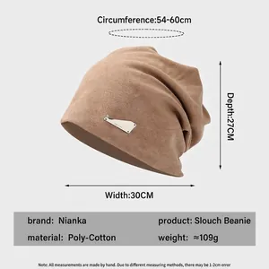 Berretto slouchy marrone da donna in misto cotone-poliestere con misura testa 54-60 cm
