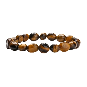Polished tiger eye stone bracelet with irregular golden brown and black beaded gems