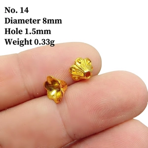 Close-up of 8mm golden flower bead cap with 1.5mm hole for DIY jewelry making