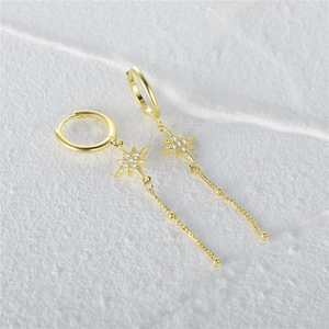 Elegant S925 sterling silver gold-plated star tassel earrings with sparkling zircon