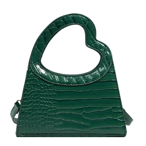 Crocodile Embossed PU Leather Handbag With Heart Shaped Cut Out Handle Fashion Shoulder Crossbody Bag For Women