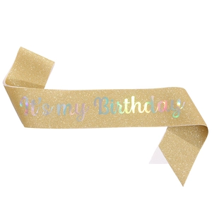 Glittery gold It's my Birthday sash with holographic text for party decorations
