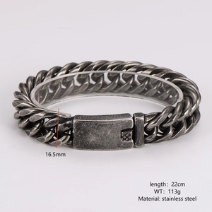 Vintage stainless steel heavy chain bracelet for men with retro silver finish and dimensions