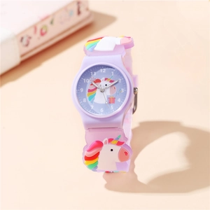 Kids Cartoon Unicorn Analog Quartz Watch Cute Colorful Silicone Strap Arabic Numerals Wristwatch Student Gift Boys Girls