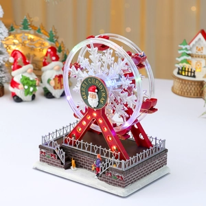 Illuminated rotating Christmas Ferris wheel music box with LED lights and winter scene