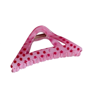 Pince à cheveux triangle rose à pois rouges pour chignons élégants et chic