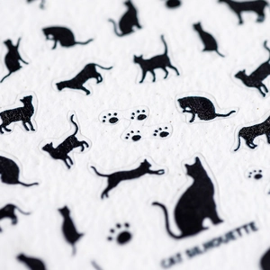 5D ultra-thin nail stickers with cute black cat silhouettes and paw prints for DIY manicures