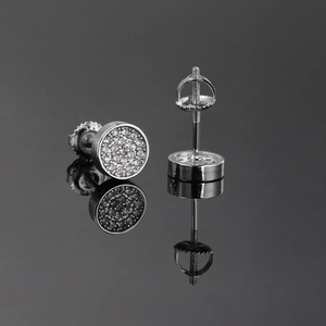 Detailed view of silver screw-back earring with micro-pave cubic zirconia crystals