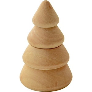 Minimalist four-tier wooden Christmas tree ornament made of natural solid wood on white