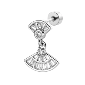Ohrstecker in Fächerform mit Zirkonia-Steinen und Schraubverschluss in Silber