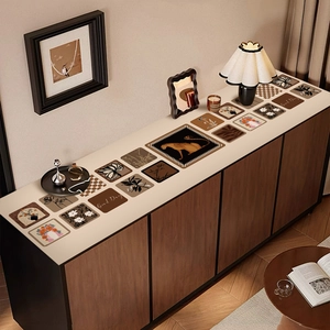 Waterproof leather sideboard mat with artistic retro patterns for home decor