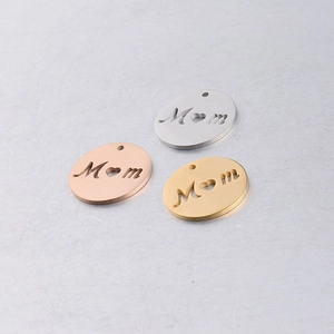 Three 20mm mirror polished stainless steel cutout Mom pendants in gold, silver and rose gold