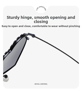 Close-up of children's sunglasses showing sturdy metal hinges and clear nose pads