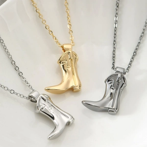 Western Cowboy Boot Pendant Necklace Copper Vintage Polished Fashion Jewelry For Women