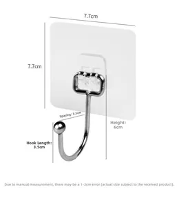 Detailed dimensions of the heavy duty self-adhesive wall hook showing the 7.7cm square base