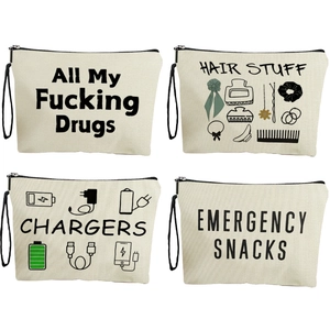 Canvas Makeup Bag Zippered Pouch For Cosmetics Hair Accessories Electronic Chargers Travel Storage Case With Wristlet