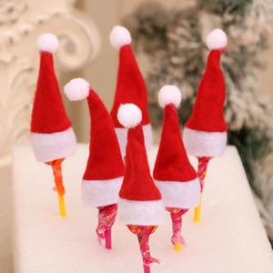 Mini Christmas Hats Non Woven Fabric Flannel Buffalo Plaid Lollipop Decoration Silverware Holder Holiday Party Table Decor