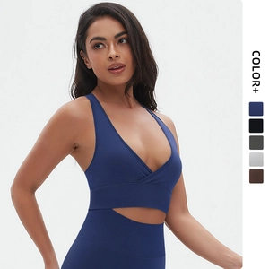 Soutien-Gorge de Sport Sans Couture pour Femmes Croisé Sexy Dos Nu Top de Yoga Respirant Nylon Élasthanne Fitness