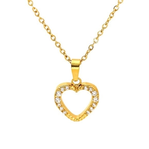 Golden heart pendant necklace with shimmering zircon stones and delicate thin chain