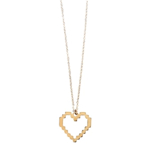 Collier en acier inoxydable 304 avec pendentif cœur pixelisé doré sur fond blanc pur