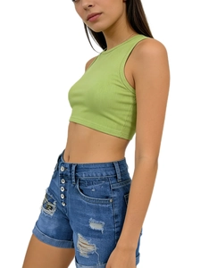 Women High Waist Denim Shorts Ripped Distressed Multi Button Rolled Hem Cotton Blend Casual Slim Fit