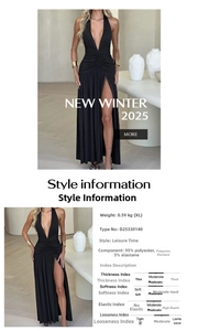 Detail of elegant black halter deep V-neck maxi dress with stylish waist pleats
