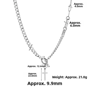 Detailed size specifications for the silver cross pendant and heavy link chain with toggle clasp