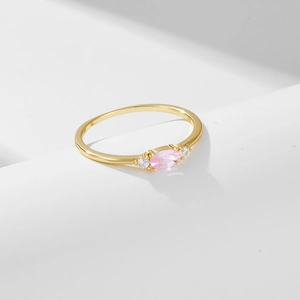 Vintage style S925 sterling silver ring with oval pink zircon and white side stones