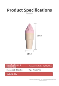 Detailed product dimensions for the 6-pack ice cream shaped colorful highlighters set