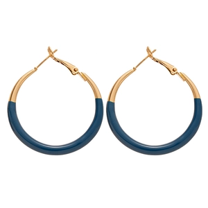 Minimalist gold and navy blue geometric C-shaped hoop earrings for women stylish look
