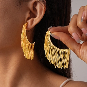 Elegant Copper Tassel Bead Chain Earrings With 925 Sterling Silver Earring Post Chic Half Moon Arc Fashion For Women