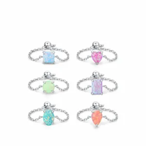 Bagues réglables en argent 925 avec pierres d'opale colorées de formes géométriques variés