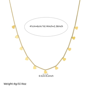 Minimalist gold heart charm necklace made of stainless steel with multiple small pendants