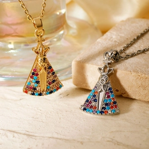 Pendentifs Vierge Marie religieux sertis de zircons colorés en finitions or et argent