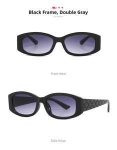 Detail view of retro oval sunglasses with purple gradient lenses and quilted texture temples