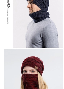 Detail der Strickstruktur von Wintermütze und Schal-Set mit Leder-Patch-Verzierung