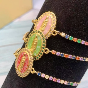 Religious Virgin Guadalupe bracelets with colorful zircons and adjustable gold chains