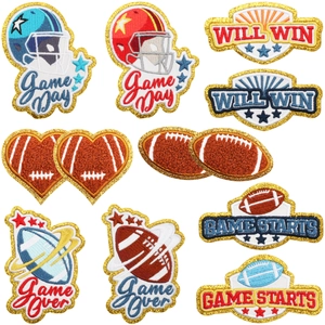 American Football Chenille Embroidery Patches Glitter Sport Theme Iron On Decorative Applique For Clothes