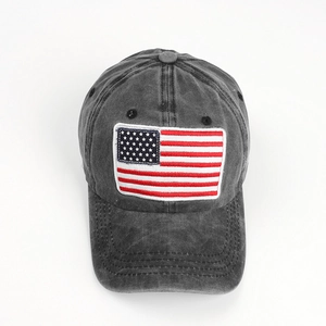 Berretto da baseball in cotone lavato vintage con toppa ricamata bandiera americana