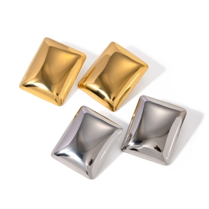 Polished rectangular 18k gold and silver stainless steel earrings in high-gloss finish